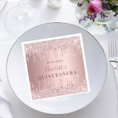 Quinceanera roze stoffige roos glitter monogram servet