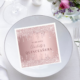 Quinceanera roze stoffige roos glitter monogram servet