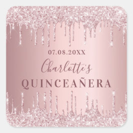 Quinceanera roze stoffige roos glitter monogram vierkante sticker