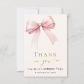 Quinceanera roze strik crème bedankkaart (Voorkant)