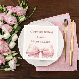 Quinceanera roze strik crème servet