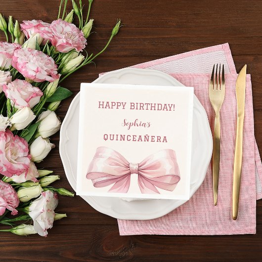 Quinceanera roze strik crème servet