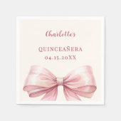 Quinceanera roze strik ivoor servet (Voorkant)