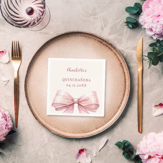 Quinceanera roze strik ivoor servet