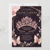 Quinceañera Roze Tiara Bloemenvlinder Elegant Kaart (Voorkant)