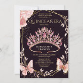 Quinceañera Roze Tiara Bloemenvlinder Spaans Kaart (Voorkant)