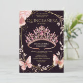 Quinceañera Roze Tiara Bloemenvlinder Spaans Kaart (Staand voorkant)