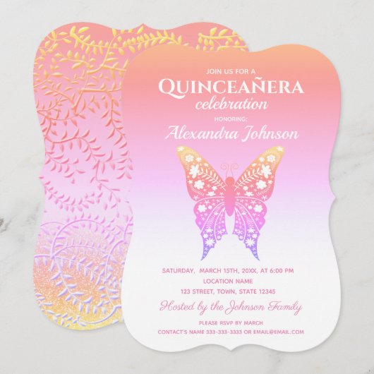 Quinceanera Roze Vlinder 15e verjaardag Kaart (Voorkant / Achterkant)