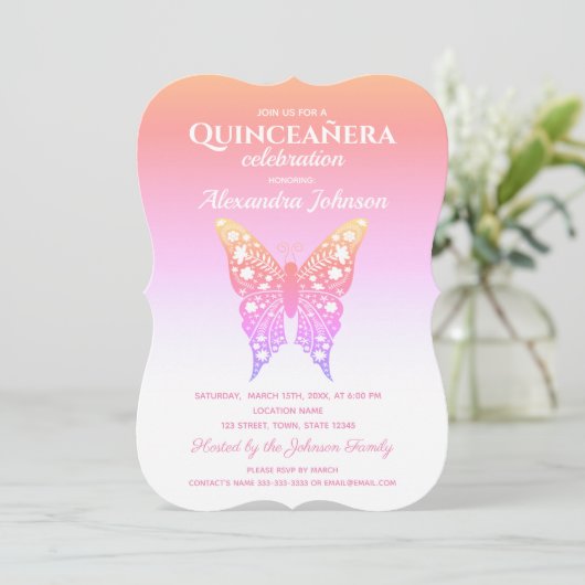Quinceanera Roze Vlinder 15e verjaardag Kaart (Staand voorkant)