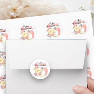Quinceanera Roze Waterverf Bloem 15 Maatwerk Ronde Sticker