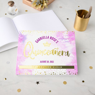 Quinceañera Roze Waterverf Kroon Echte Goudfolie Gastenboek