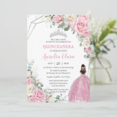 Quinceañera Roze Witte Bloemen Zilver 16e Verjaard Kaart (Staand voorkant)