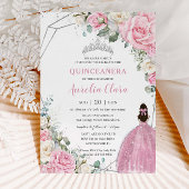 Quinceañera Roze Witte Bloemen Zilver 16e Verjaard Kaart