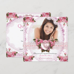 Quinceanera Roze Witte Roos Verjaardag 2 Kaart