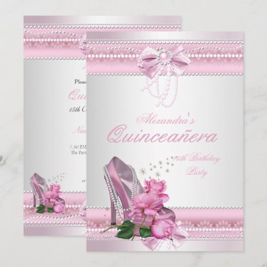 Quinceanera  Roze Witte Roze Hiel 2 Kaart (Voorkant / Achterkant)
