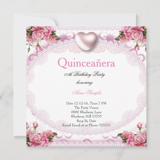 Quinceanera  Roze Witte Roze Roze Birthday 2 Kaart (Achterkant)