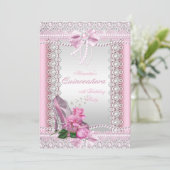 Quinceanera  Roze Witte Rozenhoge Hiel Kaart (Staand voorkant)
