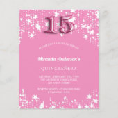 Quinceanera roze witte sterren budget uitnodiging flyer (Voorkant)