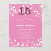 Quinceanera roze witte sterren uitnodiging briefkaart (Voorkant)