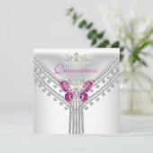 Quinceañera Roze Witte Vlinder Diamant 2 Kaart (Staand voorkant)