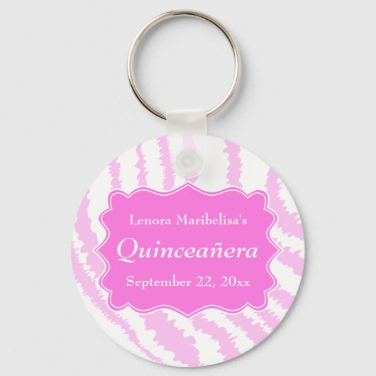 Quinceanera Roze Zebra Print Patroon Sleutelhanger (Voorkant)