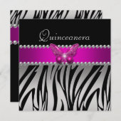 Quinceanera Roze Zebra Silver Black Butterfly Kaart (Voorkant / Achterkant)