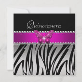 Quinceanera Roze Zebra Silver Black Butterfly Kaart (Voorkant)