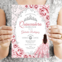 Quinceanera Roze Zilver Bloem