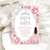 Quinceanera Roze Zilver Bloem Save The Date
