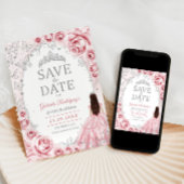Quinceanera Roze Zilver Bloem Save The Date