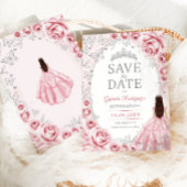 Quinceanera Roze Zilver Bloem Save The Date