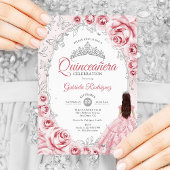 Quinceanera Roze Zilveren Bloem Kaart