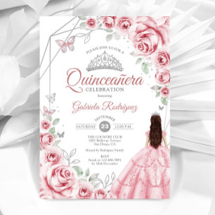 Quinceanera Roze Zilveren Jurk Bloem Kaart