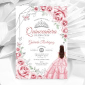 Quinceanera Roze Zilveren Jurk Bloemen Kaart