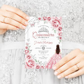 Quinceanera Roze Zilveren Jurk Bloemen Kaart
