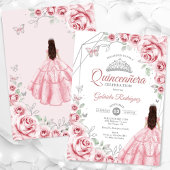Quinceanera Roze Zilveren Jurk Bloemen Kaart