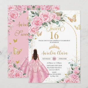 Quinceañera Rozen Bloemen Tan Bruin Meisje Goud Kaart