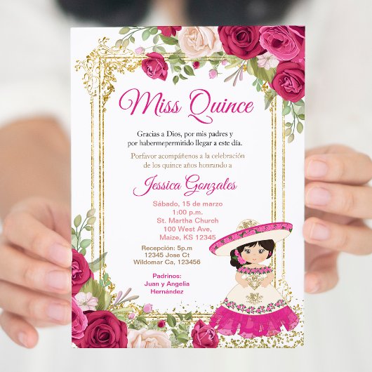 Quinceanera Rozen Mexicaanse Miss Quince Uitnodige Kaart