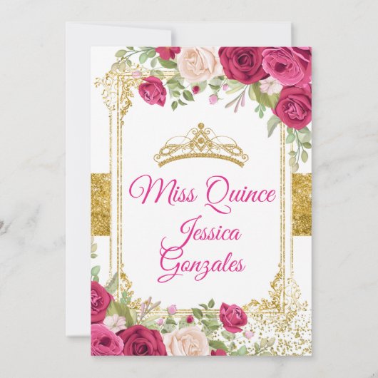 Quinceanera Rozen Mexicaanse Miss Quince Uitnodige Kaart (Achterkant)