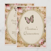 Quinceañera  Rozen Vlinder & Muzieknoten Kaart (Voorkant / Achterkant)