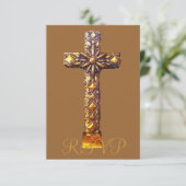 Quinceanera RSVP 15th Birthday Gold Cross (Staand voorkant)