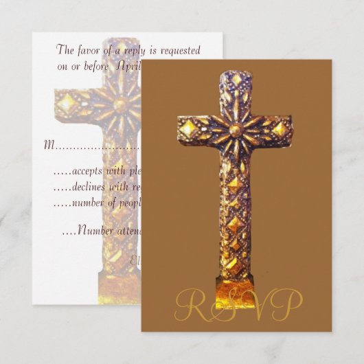 Quinceanera RSVP 15th Birthday Gold Cross (Voorkant / Achterkant)