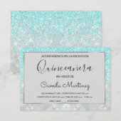 Quinceanera RSVP Blauwgroen Blauw Girly Glitter Sp Kaart (Voorkant / Achterkant)
