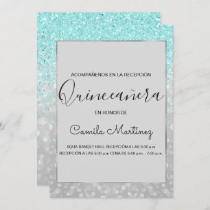 Quinceanera RSVP Blauwgroen blauw meisje Glitter S Kaart