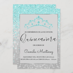 Quinceanera RSVP Blauwgroen blauw meisje Glitter S Kaart