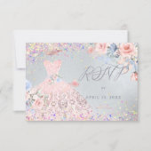 Quinceanera RSVP Blush Pin Glitter Gown Invitation Kaart (Voorkant)