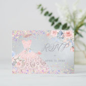 Quinceanera RSVP Blush Pin Glitter Gown Invitation Kaart (Staand voorkant)