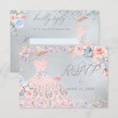Quinceanera RSVP Blush Pin Glitter Gown Invitation Kaart (Voorkant / Achterkant)