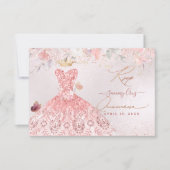 Quinceanera RSVP Blush Pink Dress Save The Date (Voorkant)
