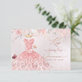 Quinceanera RSVP Blush Pink Dress Save The Date (Staand voorkant)